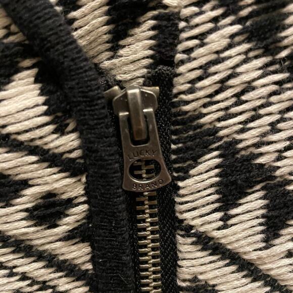 Lucky Brand Womens Large Aztec Pattern Sweater | Black & White Zip Knit Cardigan - Picture 8 of 9